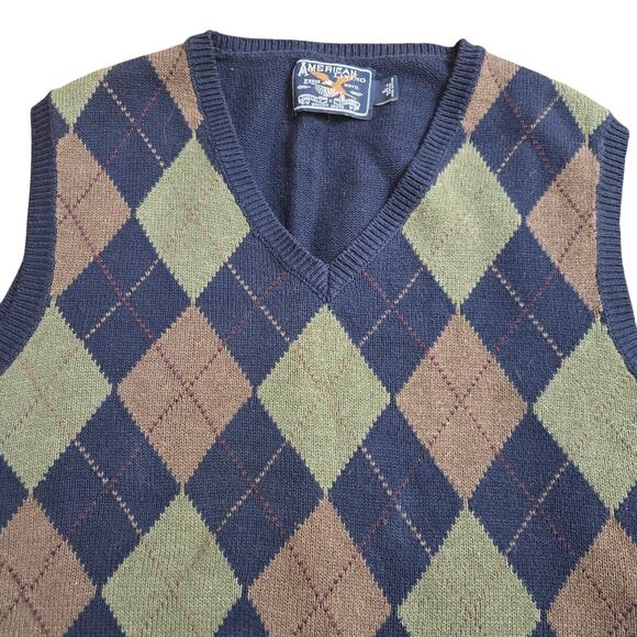 American Living Mens Vtg Y2K Prep Golf Argyle Cotton V Neck Knit Sweater Vest M - Picture 2 of 8